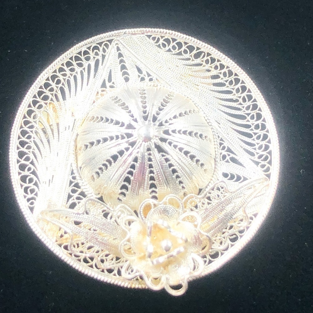 Sterling Silver Filigree Hat Brooch Pin Italy